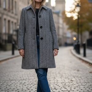 Ann Taylor Black and Cream Herringbone Coat